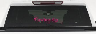 Cowboy Up With Hat Western Rodeo Farm Ranch Car or Truck Window Decal Sticker (Hot Pink)