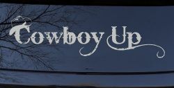 Cowboy Up With Hat Western Rodeo Farm Ranch Car or Truck Window Vinyl Decal Sticker (Light Gray)