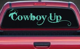 Cowboy Up With Hat Western Rodeo Farm Ranch Car or Truck Window Decal Sticker (Mint)