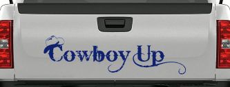 Cowboy Up With Hat Western Rodeo Farm Ranch Car or Truck Window Vinyl Decal Sticker (Navy)