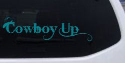 Cowboy Up With Hat Western Rodeo Farm Ranch Car or Truck Window Decal Sticker (Turquoise Blue)