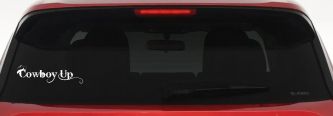 Cowboy Up With Hat Western Rodeo Farm Ranch Car or Truck Window Decal Sticker (White)