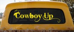 Cowboy Up With Hat Western Rodeo Farm Ranch Car or Truck Window Decal Sticker (Yellow)