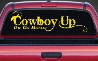 Cowboy Up Or Go Home Western Rodeo Farm Ranch Car or Truck Window Decal Sticker (Yellow)