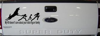 My K9 Dog Doesn't Care About Your Stick Figure Family Funny Car or Truck Window Vinyl Decal Sticker (Black)
