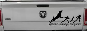 My K9 Dog Doesn't Care About Your Stick Figure Family Funny Car or Truck Window Decal Sticker (Black)