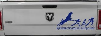 My K9 Dog Doesn't Care About Your Stick Figure Family Funny Car or Truck Window Decal Sticker (Navy)