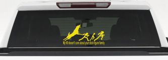 My K9 Dog Doesn't Care About Your Stick Figure Family Funny Car or Truck Window Decal Sticker (Yellow)