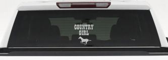 Country Girl With Running Horse  Rodeo Farm Ranch Car or Truck Window Decal Sticker (Light Gray)