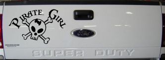Pirate Girl Cute Skull Car or Truck Window Vinyl Decal Sticker (Black)