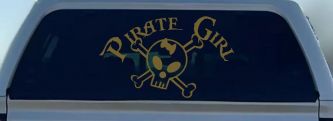 Pirate Girl Cute Skull Car or Truck Window Decal Sticker (Gold)