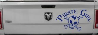 Pirate Girl Cute Skull Car or Truck Window Decal Sticker (Navy)