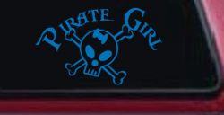 Pirate Girl Cute Skull Car or Truck Window Decal Sticker (Sky Blue)