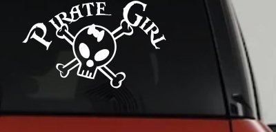 Pirate Girl Cute Skull Car or Truck Window Vinyl Decal Sticker (White)