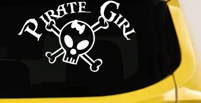 Pirate Girl Cute Skull Car or Truck Window Vinyl Decal Sticker (White)