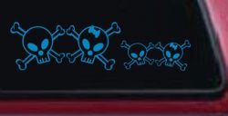 Cute Skull with Son Daughter Stick Family Car or Truck Window Vinyl Decal Sticker (Blue)