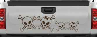 Cute Skull with Son Daughter Stick Family Car or Truck Window Decal Sticker (Brown)