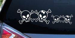 Cute Skull with Son Daughter Stick Family Car or Truck Window Decal Sticker