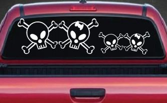Cute Skull with Son Daughter Stick Family Car or Truck Window Decal Sticker