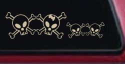 Cute Skull with two Sons Stick Family Car or Truck Window Decal Sticker (Desert Sand)