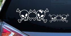 Cute Skull with two Sons Stick Family Car or Truck Window Decal Sticker