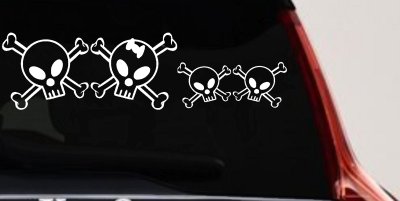 Cute Skull with two Sons Stick Family Car or Truck Window Vinyl Decal Sticker