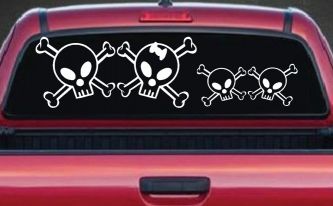 Cute Skull with two Sons Stick Family Car or Truck Window Decal Sticker