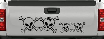Cute Skull with two Daughters Stick Family Car or Truck Window Decal Sticker (Black)
