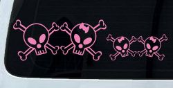 Cute Skull with two Daughters Stick Family Car or Truck Window Vinyl Decal Sticker (Pink)