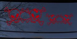 Cute Skull with two Daughters Stick Family Car or Truck Window Decal Sticker (Red)