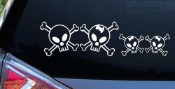 Cute Skull with two Daughters Stick Family Car or Truck Window Decal Sticker