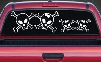 Cute Skull with two Daughters Stick Family Car or Truck Window Decal Sticker