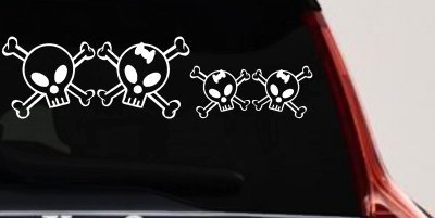 Cute Skull with two Daughters Stick Family Car or Truck Window Vinyl Decal Sticker