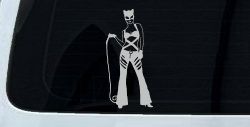 Cat Woman with Whip Car or Truck Window Decal Sticker (Light Gray)