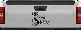 Slim Cat Bad Kitty Car or Truck Window Vinyl Decal Sticker (Black)