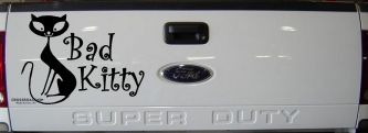 Slim Cat Bad Kitty Car or Truck Window Vinyl Decal Sticker (Matte Black)