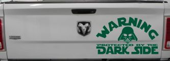 Darth Vader Warning Protected By The Dark Side Funny Car or Truck Window Decal Sticker (Dark Green)