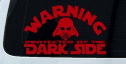 Darth Vader Warning Protected By The Dark Side Funny Car or Truck Window Decal Sticker (Red)