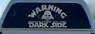 Darth Vader Warning Protected By The Dark Side Funny Car or Truck Window Vinyl Decal Sticker (Telegrey)