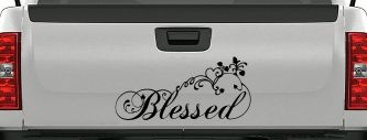 Blessed With Swirls Hearts Christian Car or Truck Window Decal Sticker (Black)