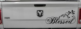 Blessed With Swirls Hearts Christian Car or Truck Window Decal Sticker (Black)