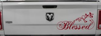 Blessed With Swirls Hearts Christian Car or Truck Window Vinyl Decal Sticker (Burgundy)