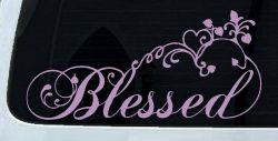 Blessed With Swirls Hearts Christian Car or Truck Window Decal Sticker (Lilac)