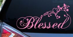 Blessed With Swirls Hearts Christian Car or Truck Window Decal Sticker (Pink)