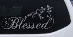 Blessed With Swirls Hearts Christian Car or Truck Window Decal Sticker (Telegrey)
