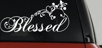 Blessed With Swirls Hearts Christian Car or Truck Window Vinyl Decal Sticker
