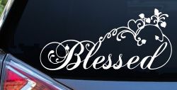 Blessed With Swirls Hearts Christian Car or Truck Window Decal Sticker