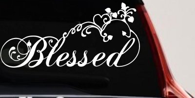 Blessed With Swirls Hearts Christian Car or Truck Window Vinyl Decal Sticker