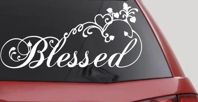 Blessed With Swirls Hearts Christian Car or Truck Window Vinyl Decal Sticker