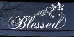 Blessed With Swirls Hearts Christian Car or Truck Window Decal Sticker
